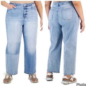 NWT And Now This 24 Plus Size Ultra-High-Rise Two-Tone Wide Leg Blue Jeans